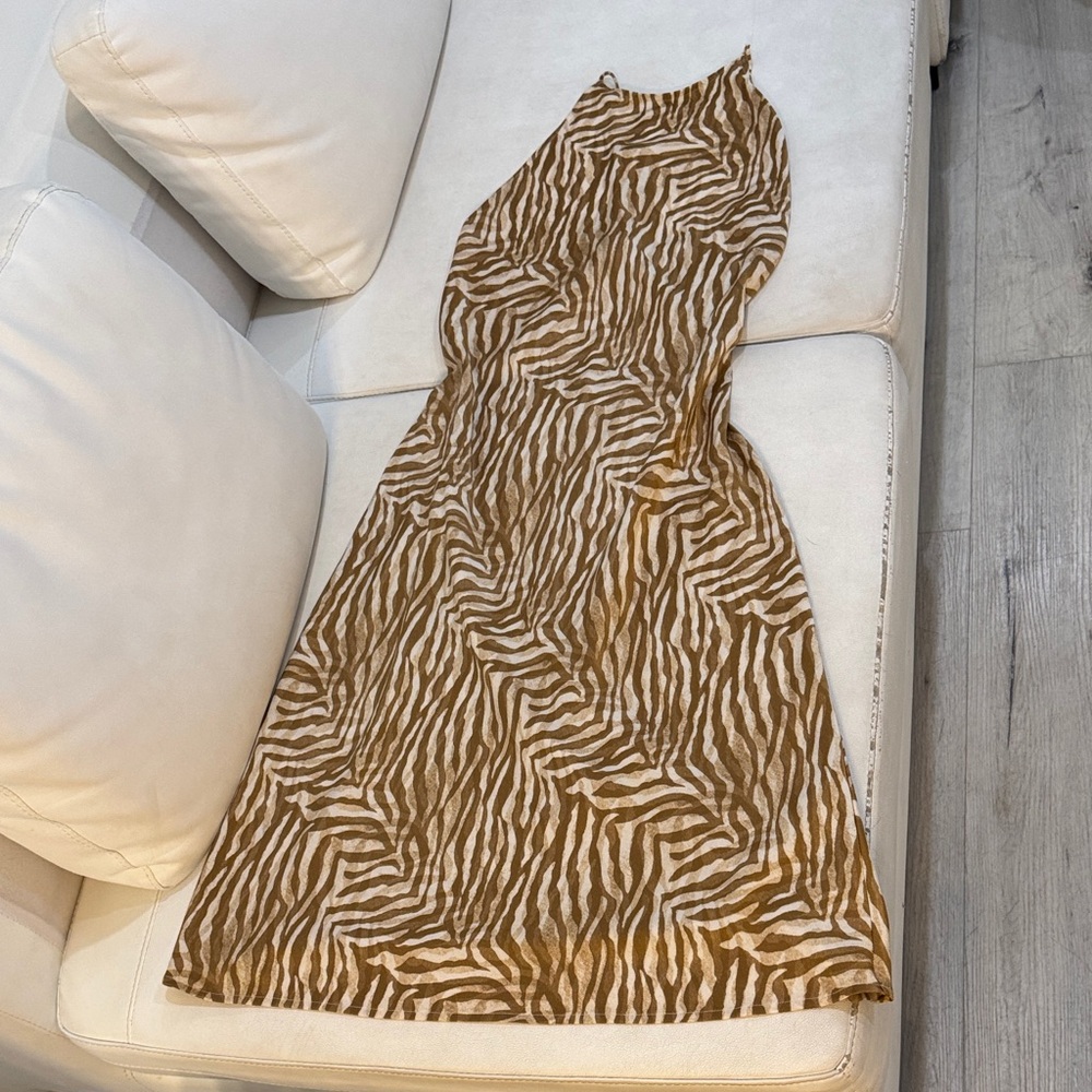 Banana Republic Tan and White Zebra Print Maxi Dress